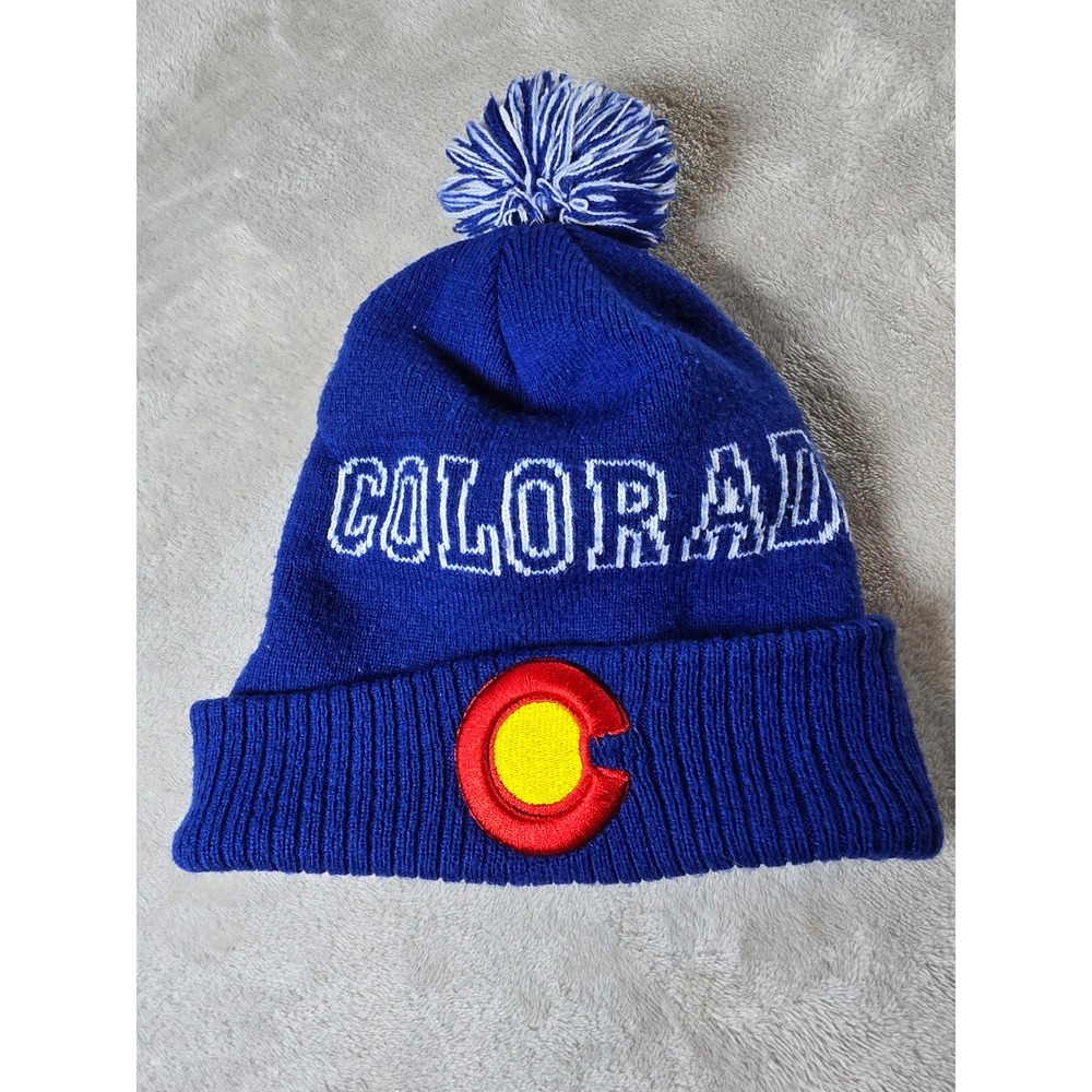 Colorado Blue Beanie Knit Hat with Pom Pom One Size Acrylic‎